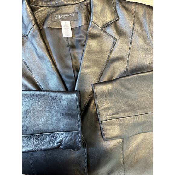 Vintage Y2K 100% Leather Black Blazer Two Button Up Minimalist Jacket Medium - Picture 11 of 12